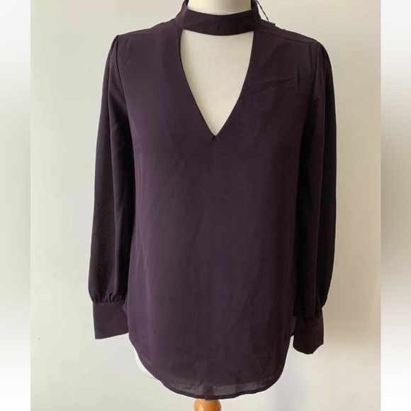 Oasis Tops - OASIS Purple Choker Neck Keyhole Blouse Long Sleeve Available Size 10